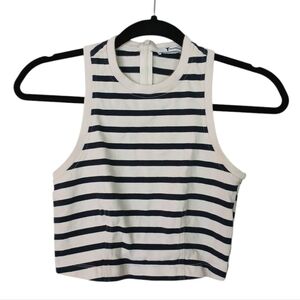 T Alexander Wang Cream and Blue Fitted Crop Tank Top Size Small
